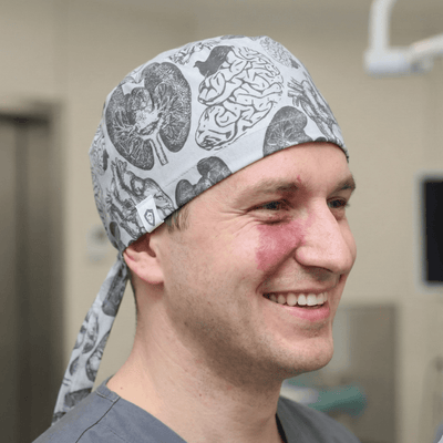Anatomy Heart Lungs Brains scrub cap shown on model