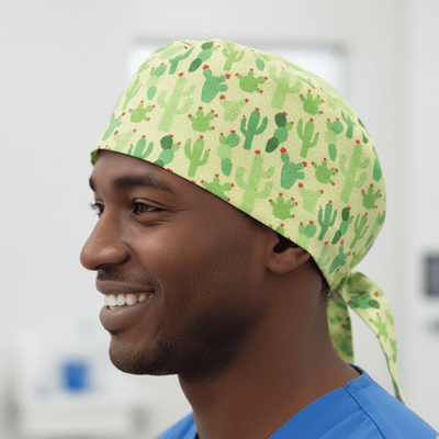 Cactus on Yellow scrub cap shown on model