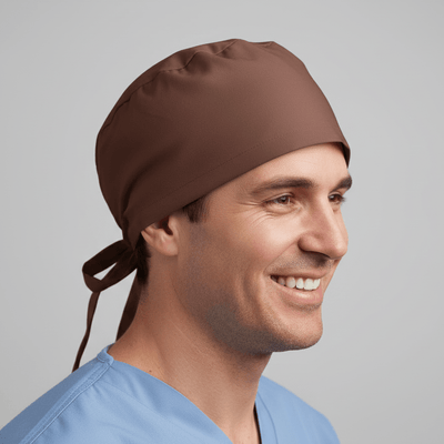 Classic Plain Brunette Brown scrub cap shown on model