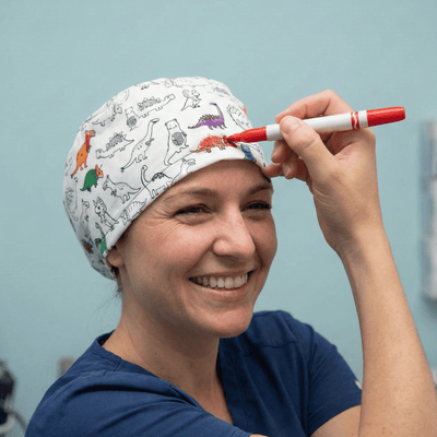 Colour Me In Scrub Cap | 3 Patterns scrub cap shown on model