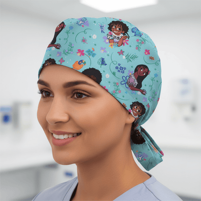 Disney Encanto In Flowers scrub cap in Bandana tie-back style