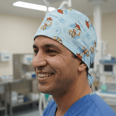 Disney Pixar Toy Story Woody Sheriff Blue scrub cap shown on model