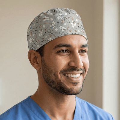 Doctor GP General Grey scrub cap shown on model