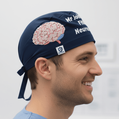 Embroidery - Brain scrub cap shown on model