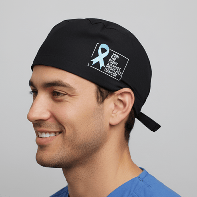 Embroidery - Fight Against Prostate Cancer scrub cap shown on model
