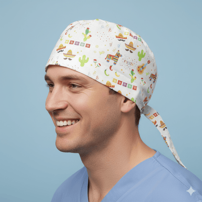 Fiesta Party scrub cap shown on model