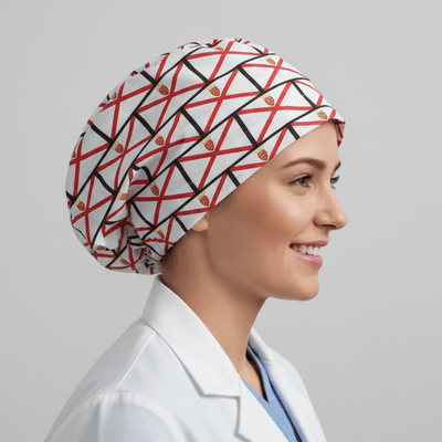 Flag Jersey Island scrub cap shown on model