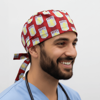 Football Club Aston Villa AVFC FC scrub cap shown on model