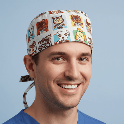 Games Retro Animal Crossing scrub cap shown on model