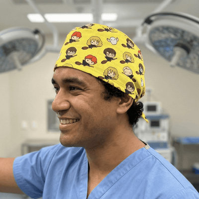 Harry Potter Nimbus 2000 scrub cap shown on model
