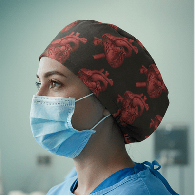 Heart 3D On Black scrub cap