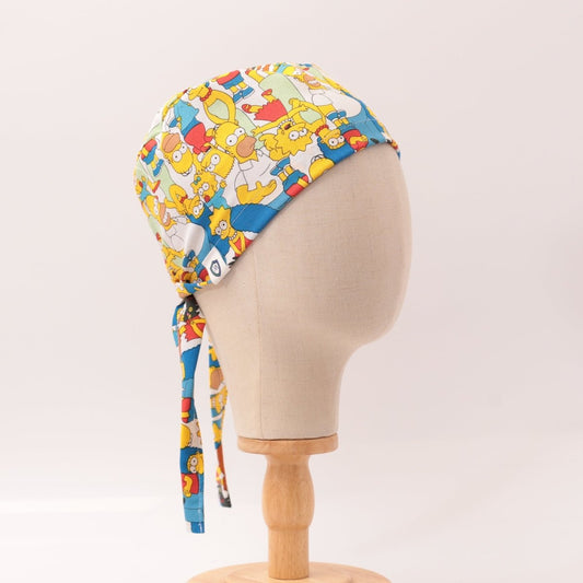 Gorro quirúrgico con multitud de la familia Simpsons de dibujos animados de televisión