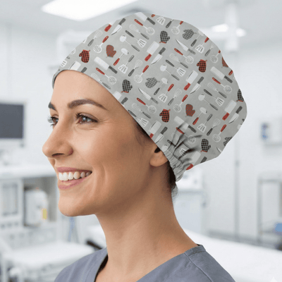 Kitchen Knives scrub cap shown on model