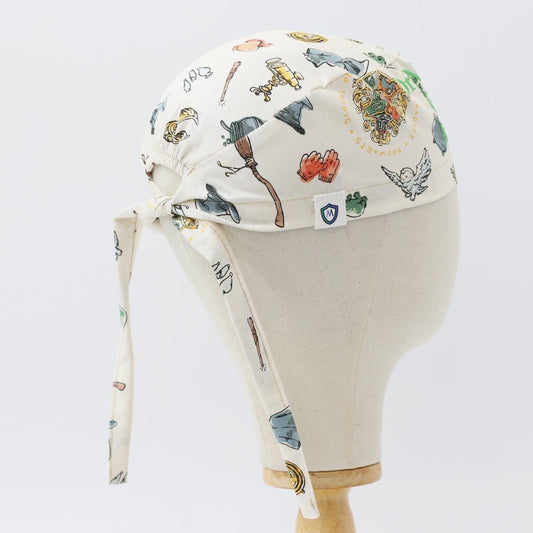 Harry Potter Crest Cauldron Wand On Beige Scrub Cap