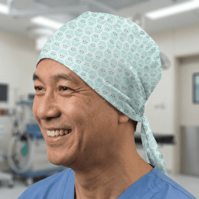 Winter Leaves scrub cap shown on model