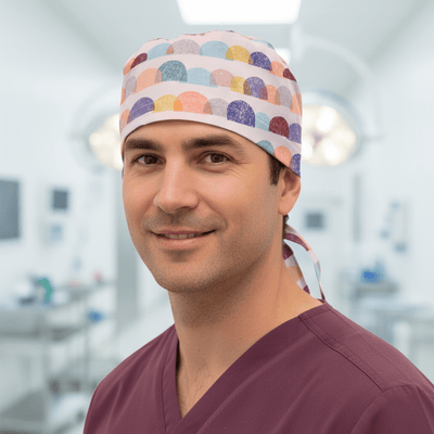 Abstract Gum Drops Sugar scrub cap shown on male model