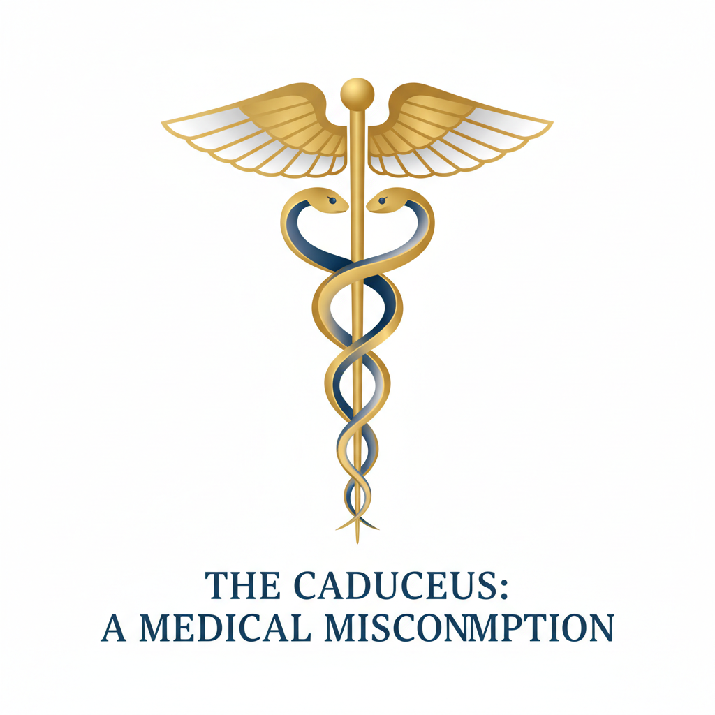 Rod of Asclepius and caduceus symbols side by side showing the correct medical emblem