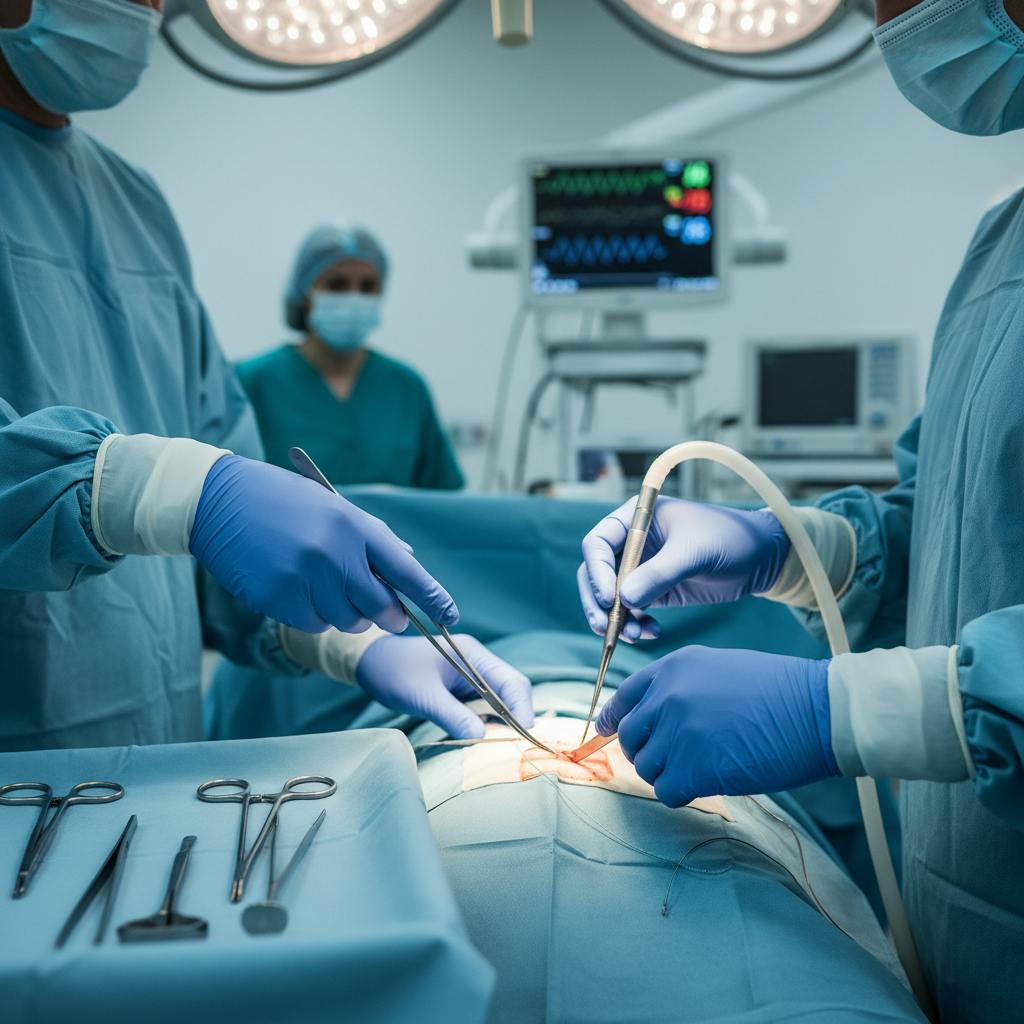 Left-handed surgeon operating with right-handed instruments in the operating theatre