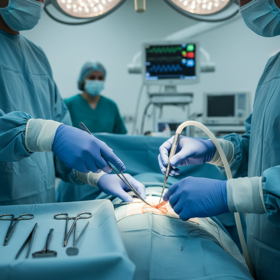 Left-handed surgeon operating with right-handed instruments in the operating theatre
