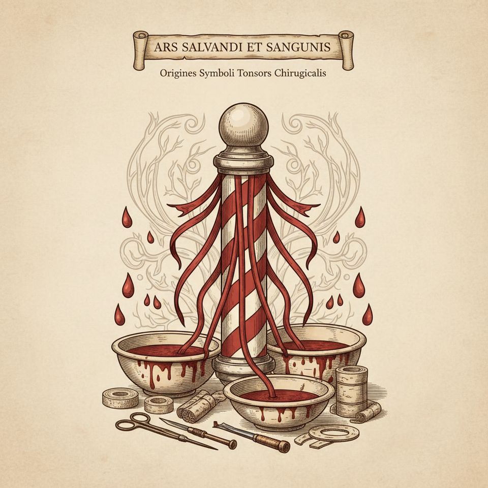 Traditional red and white barber pole representing the history of bloodletting in surgery