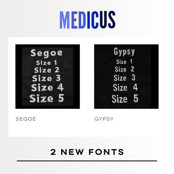 Two new embroidery font options available for personalised scrub caps