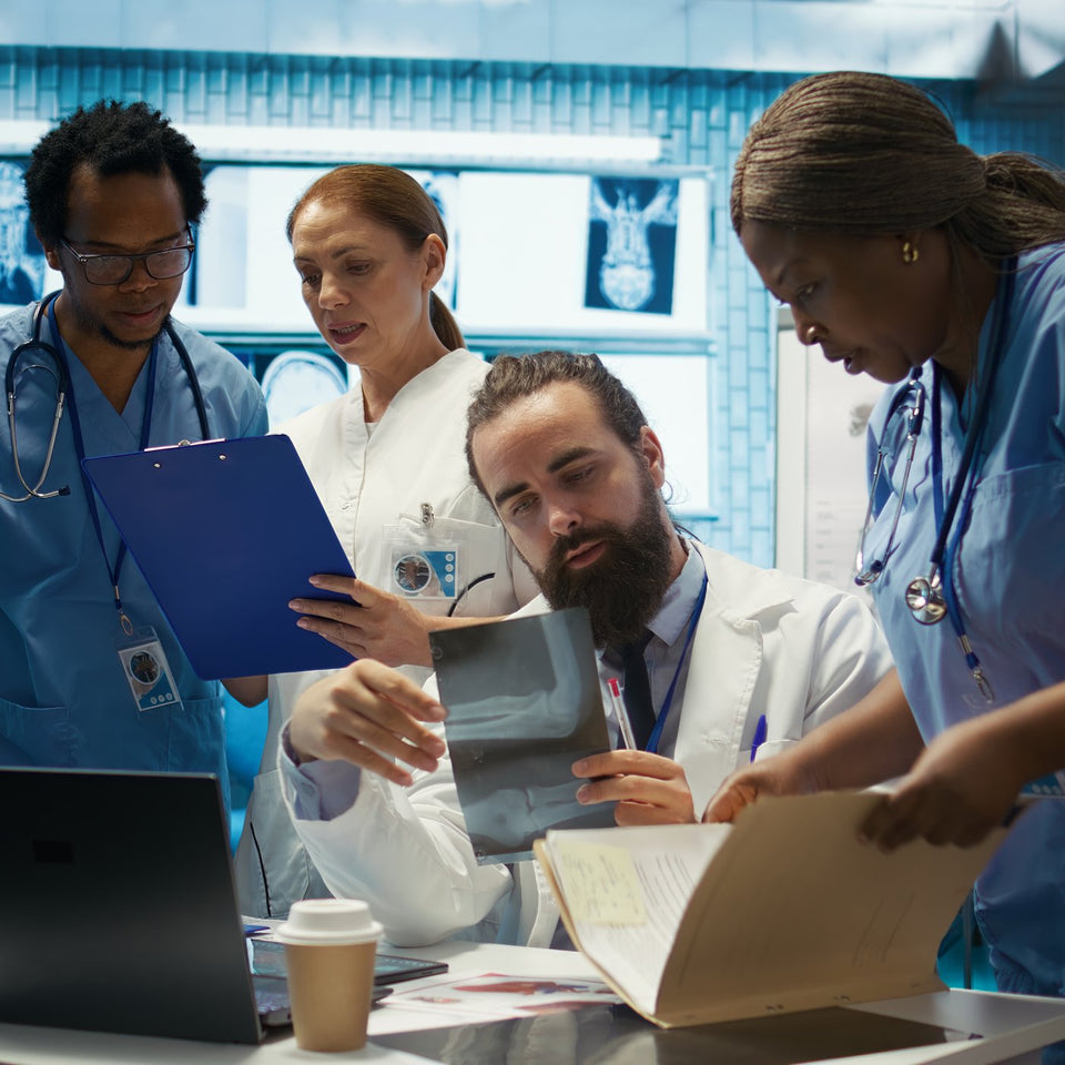 Doctors and nurses working together in a hospital