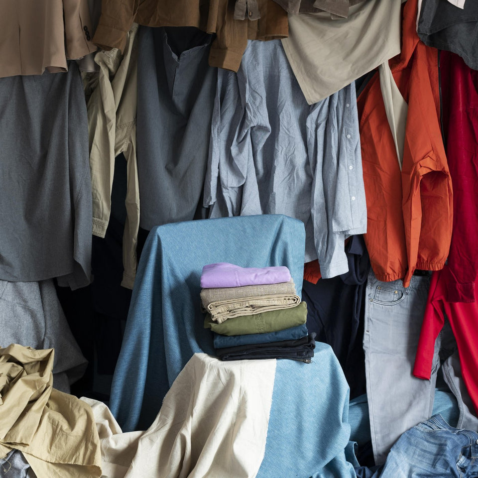 Folded used clothing for textile donation