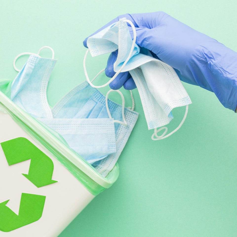 Medical masks with recycling symbol