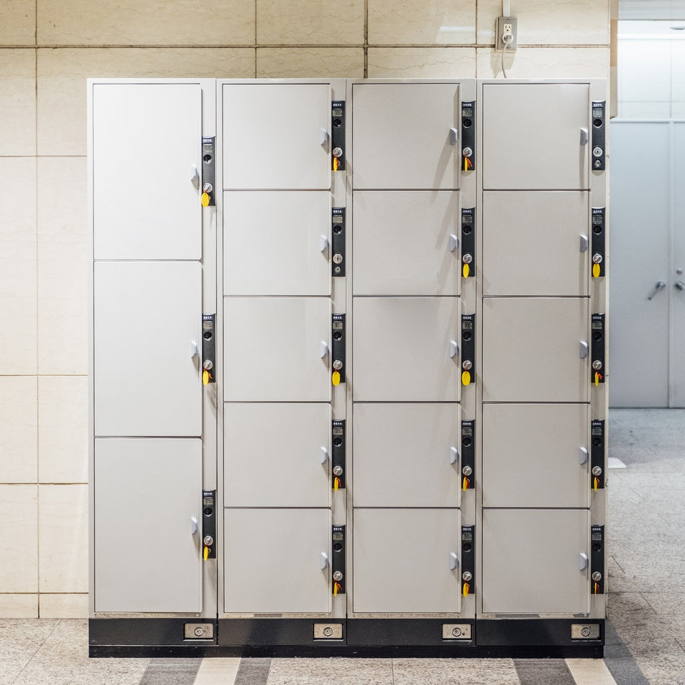 Bank of lockers in a hospital changing room
