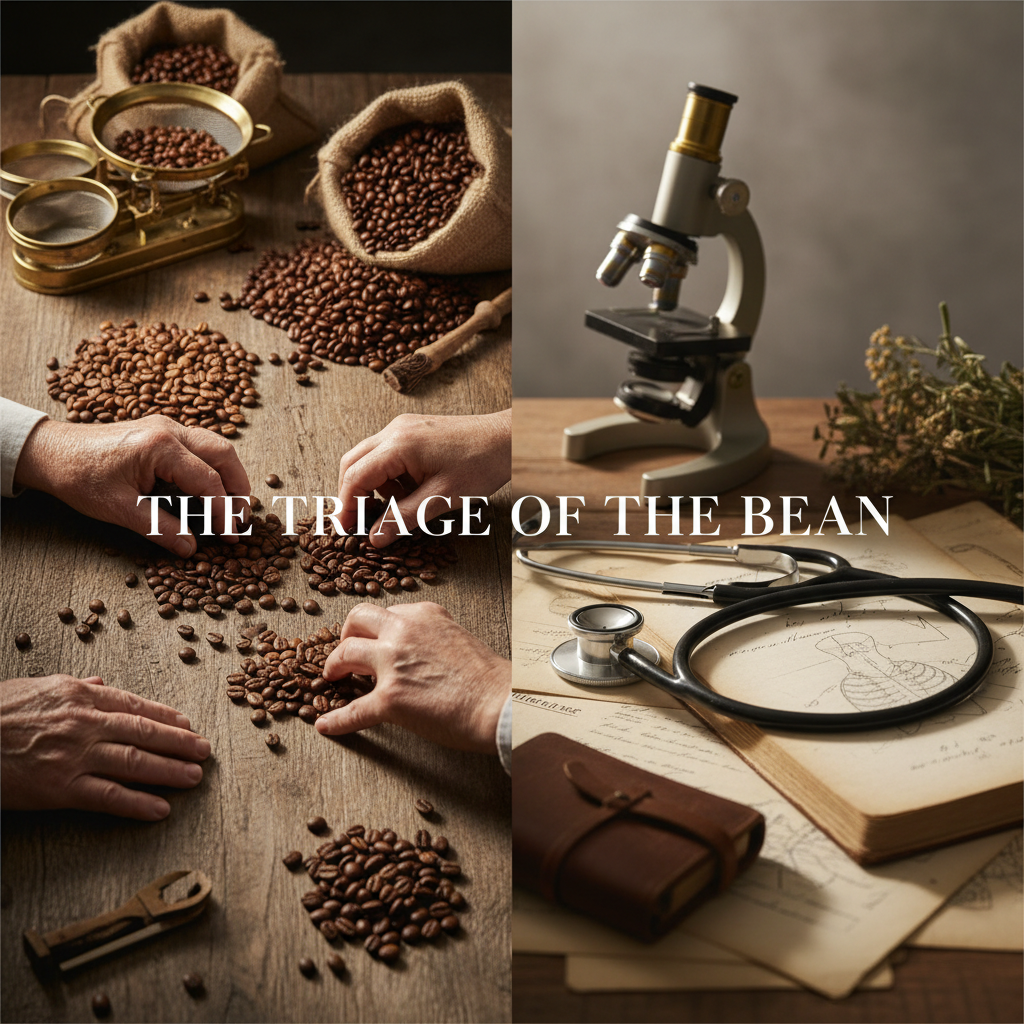 Coffee beans being sorted into grades representing the origin of the medical term triage