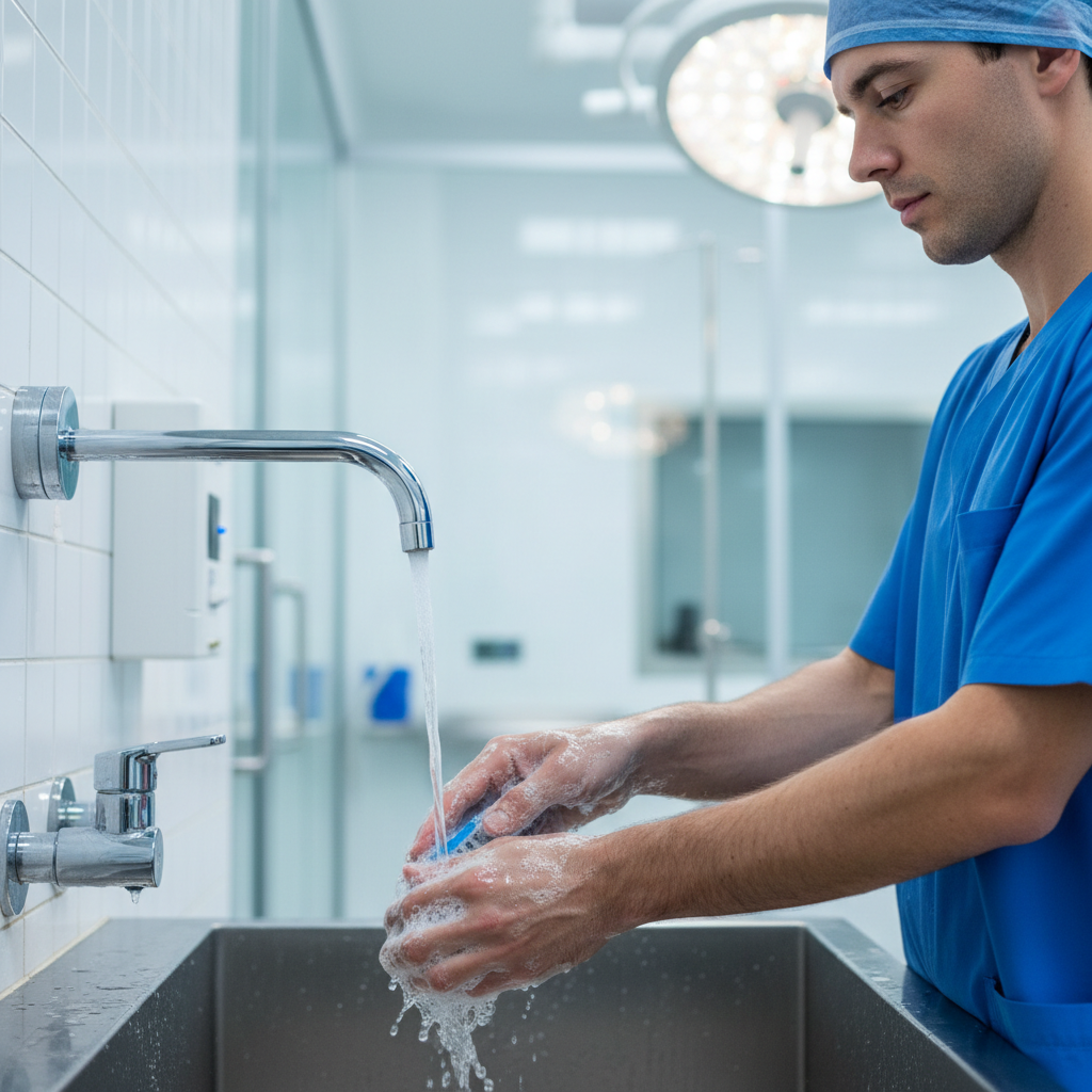 Healthcare worker washing hands at hospital sink illustrating hand hygiene compliance rates