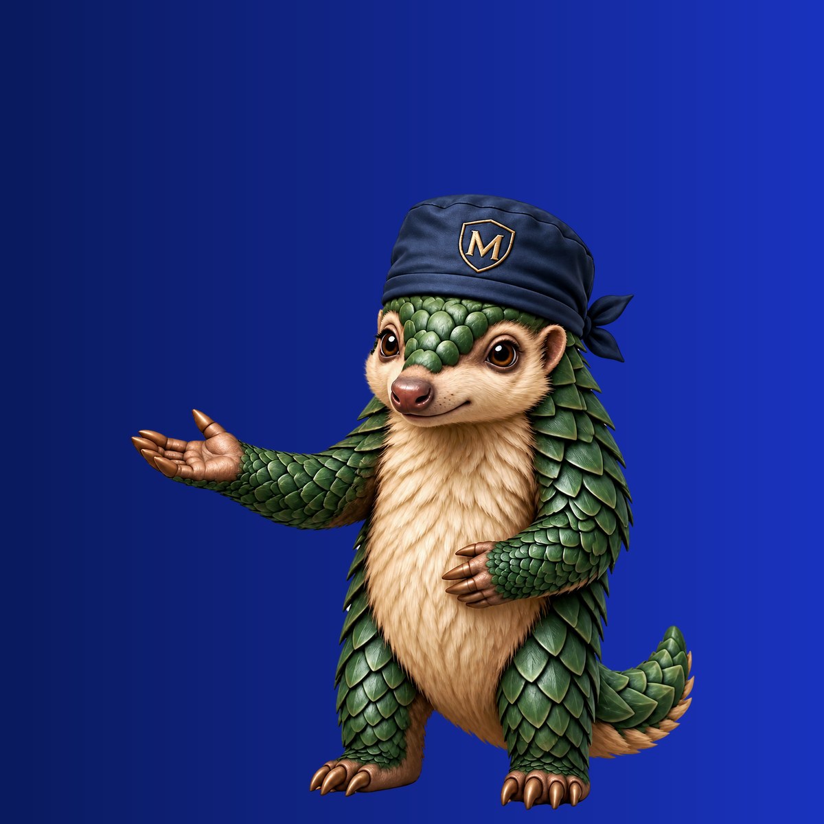 Pango, the Medicus Caps pangolin mascot. Digital Passports for Teams: Sharing Caps Out and Handing a Cap On