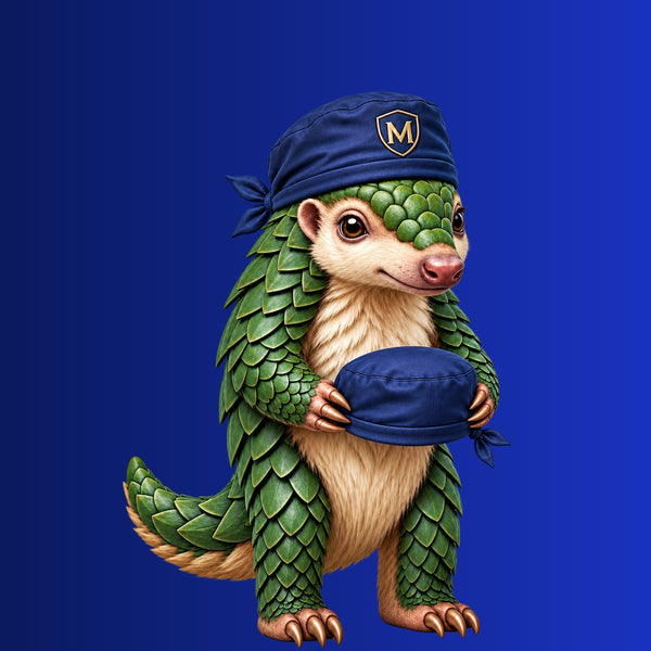 Pango, the Medicus Caps pangolin mascot. How to Claim Your Medicus Scrub Cap (and What You Get When You Do)