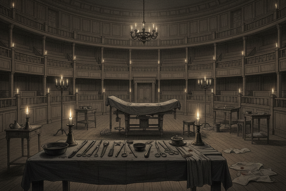 Historical illustration of Robert Liston performing rapid surgery before anaesthesia existed