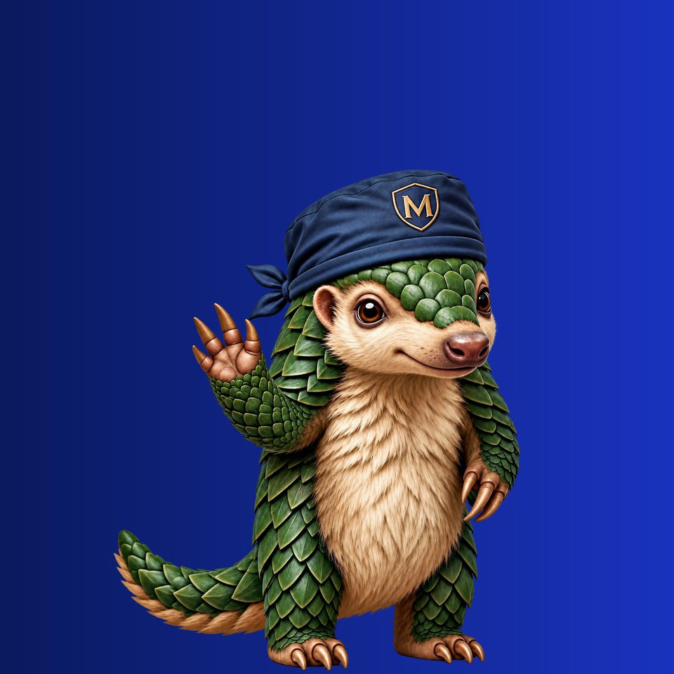 Pango, the Medicus Caps pangolin mascot. Meet Our Pangolin: Why Medicus Caps Chose a Mascot With Scales