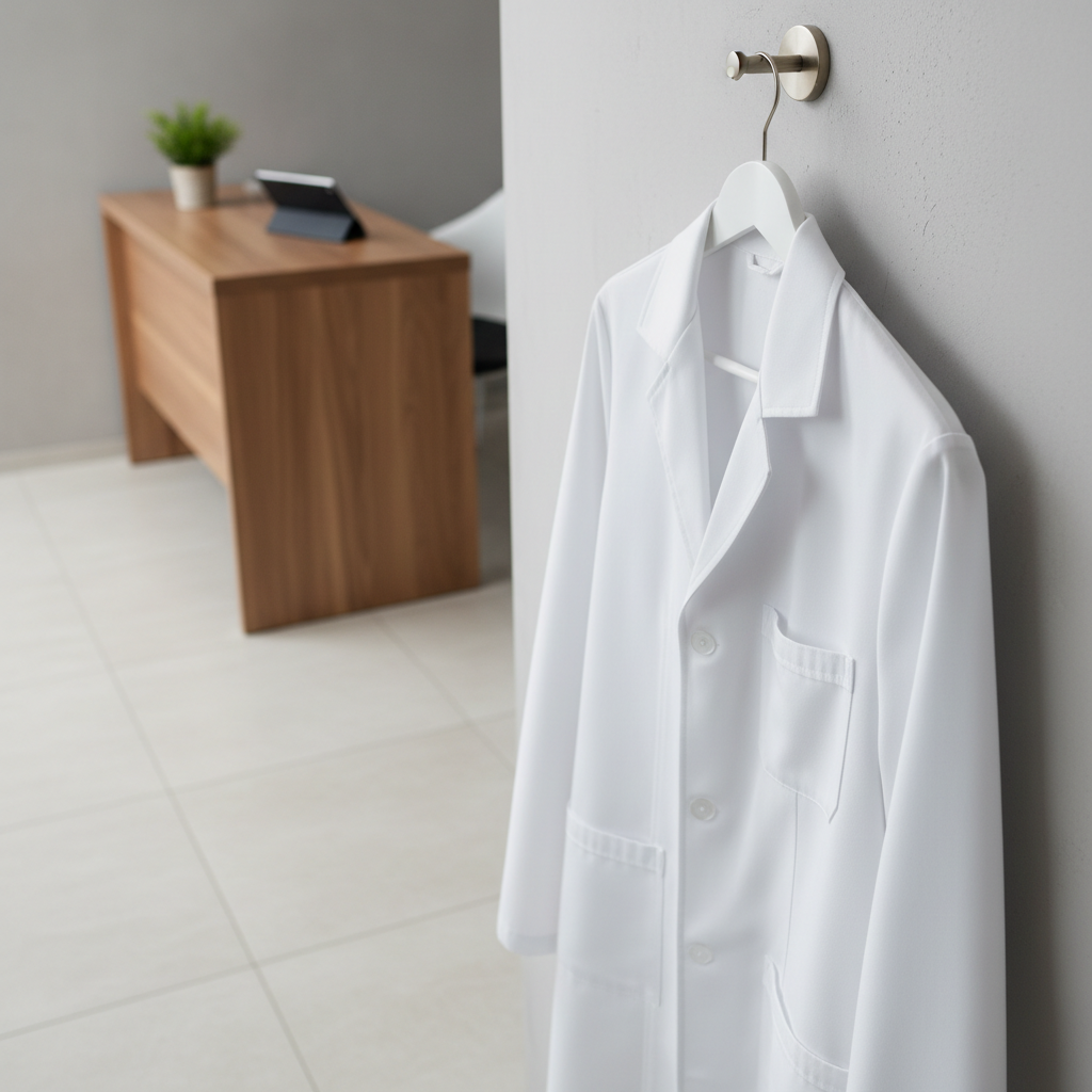 Doctor in white coat taking patient blood pressure illustrating the white coat hypertension effect