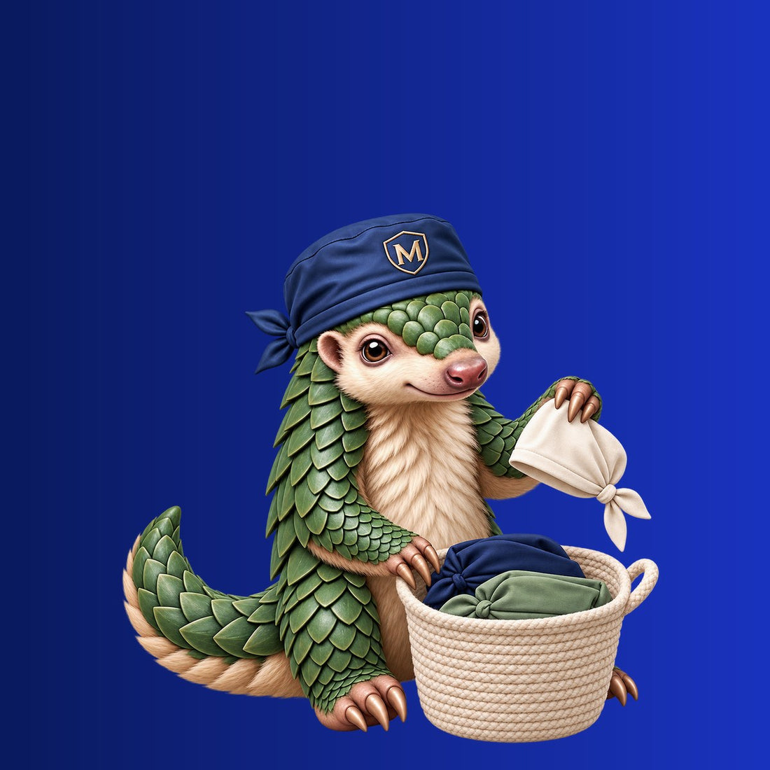 Pango, the Medicus Caps pangolin mascot. Your Cap's Wash Log and CO2 Estimate: How the Numbers Work