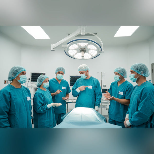 Surgical team in identical scrubs and caps unable to identify each other in the operating room