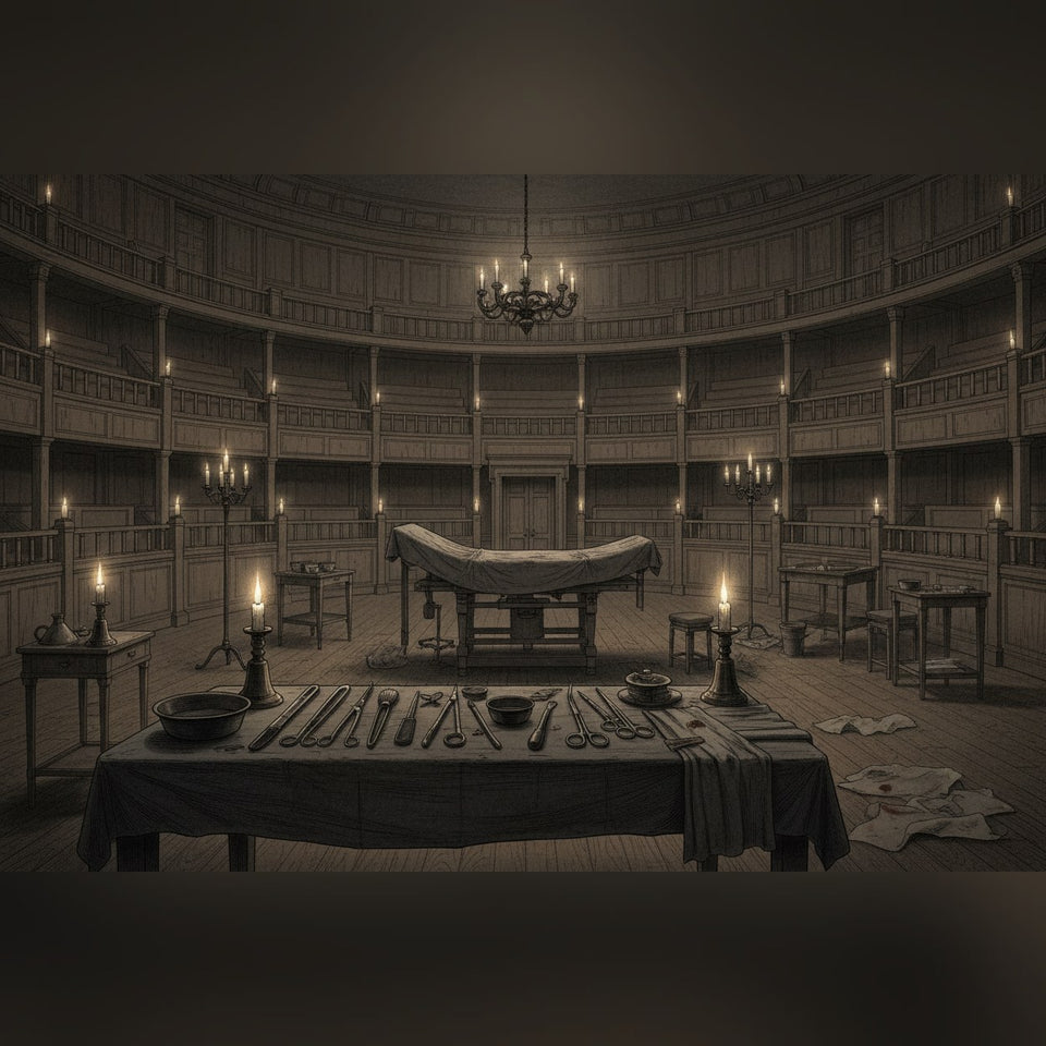 Historical illustration of Robert Liston performing rapid surgery before anaesthesia existed