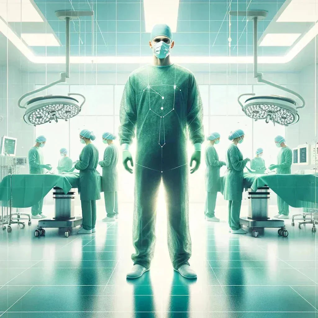 Green surgical scrubs in operating theatre explaining why theatre scrubs are green