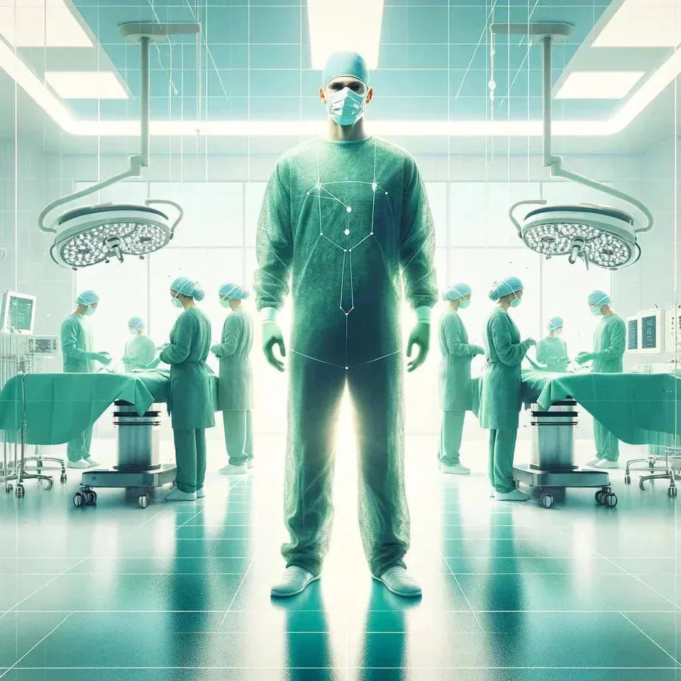 Green surgical scrubs in operating theatre explaining why theatre scrubs are green