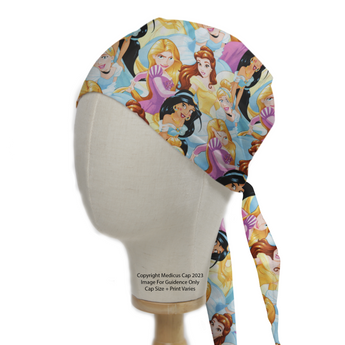 a Medicus Scrub Cap with Mickey mouse fabric. Its on a red background 
