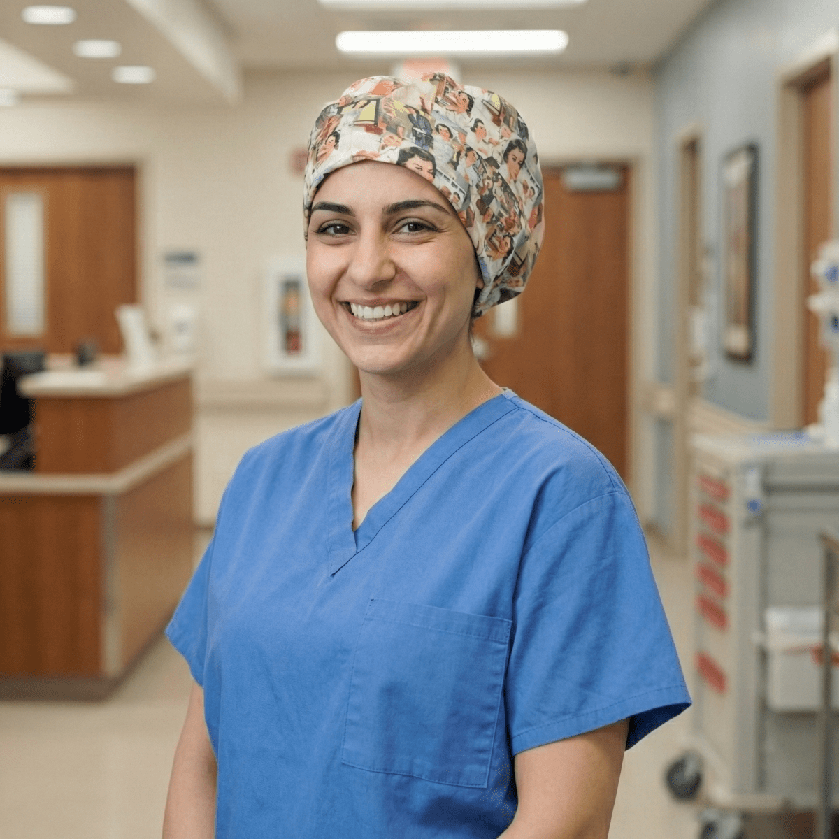 1960s Inspired Nurse Print Scrub Cap scrub cap detail view 2