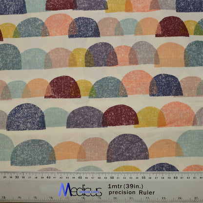 The Abstract Gum Drops Theatre Scrub Cap by Medicus Scrub Caps features textured semi-circle patterns in muted tones on hypoallergenic cotton, with a precision ruler at the bottom.