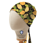 Abstract Lemon Tree Print Leaves scrub cap in Bandana tie-back style