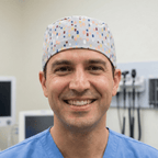 Abstract Crowd scrub cap shown on model