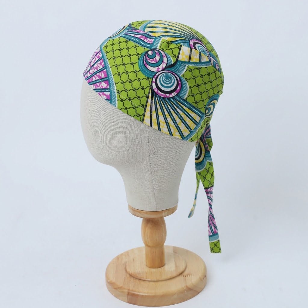 African Swirly Fan Scrub Cap (Leaf Green, Teal & Magenta)
