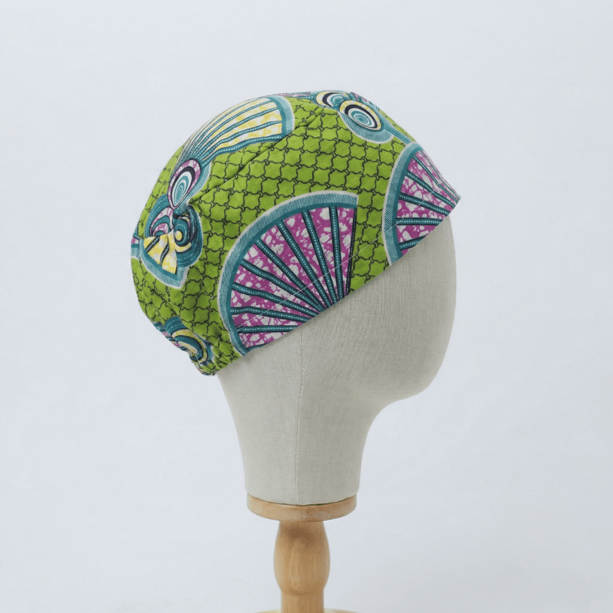 African Swirly Fan Scrub Cap (Leaf Green, Teal & Magenta)