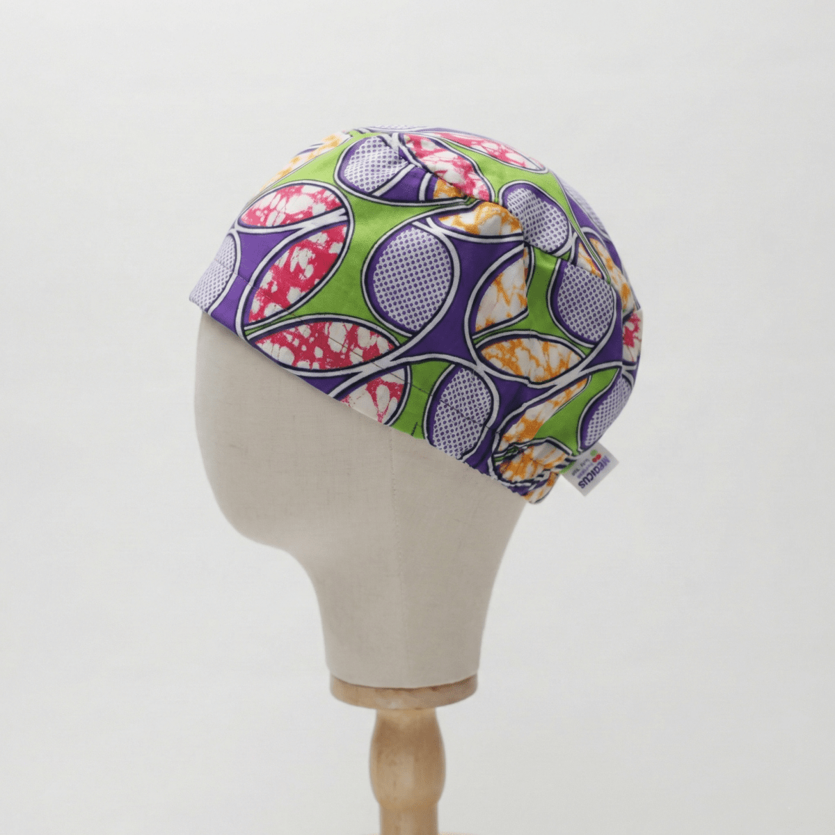 African Green & Purple Disc Scrub Cap (Lime, Violet, Coral & White)