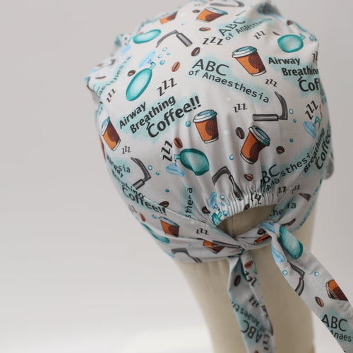 Anaesthetist ABCs scrub cap pattern detail on mannequin